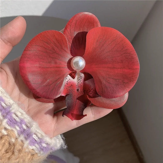 Beach hues Orchid hairpin- deep red