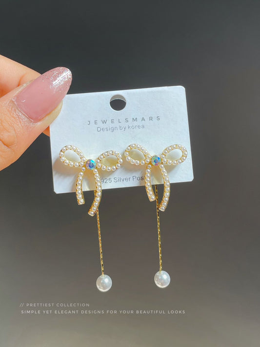 Bow Pearl Drop Earrings - can be worn in multiple ways