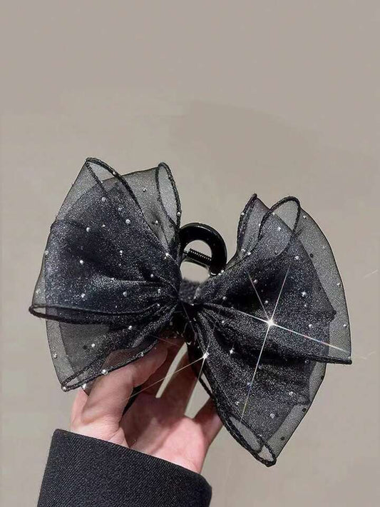 Bowknot Mesh Net Claw clutcher- black