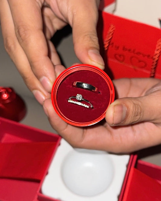 Pop out Rose Box + couple ring set