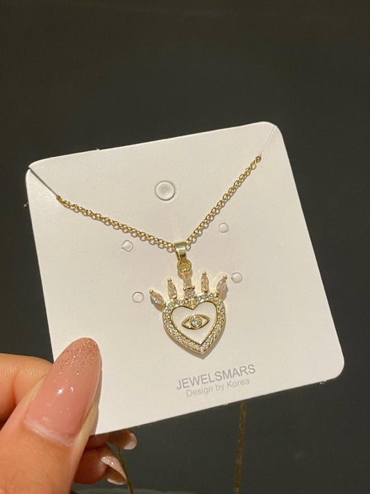 Evil Eye Heart Necklace - white