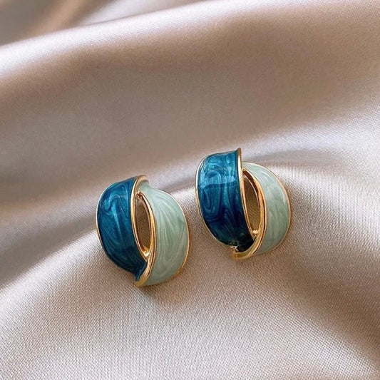 Korean Clashing Colors Crescent Shape Stud Earrings