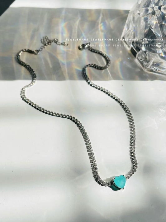 Mi Amour Rhinestones Studded Tennis Necklace- sea green