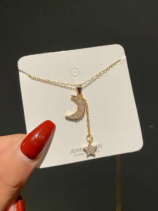 Moon Star Drop Necklace (stainless steel)