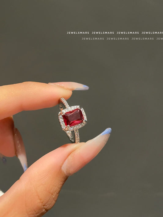 Rectangular Cut Ring - Ruby Red