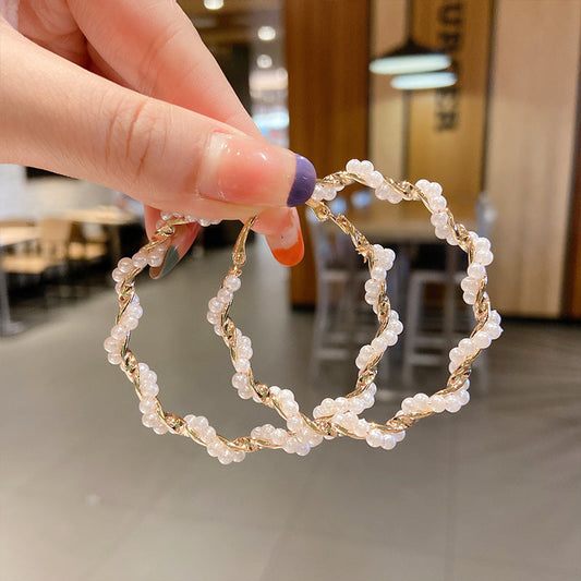 SPIRAL TWISTED PEARL HOOPS