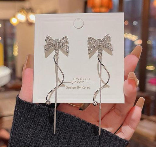 Korean bow tassel drop earrings