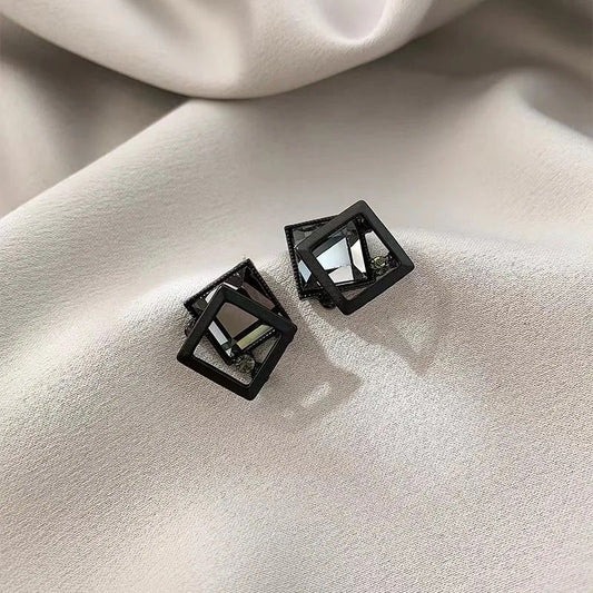 Geometric Black Crystal Earrings