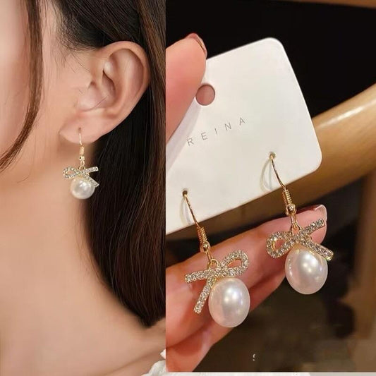 Bow Pearl Drop Earrings