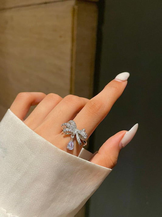 Crystal drop Bow Ring