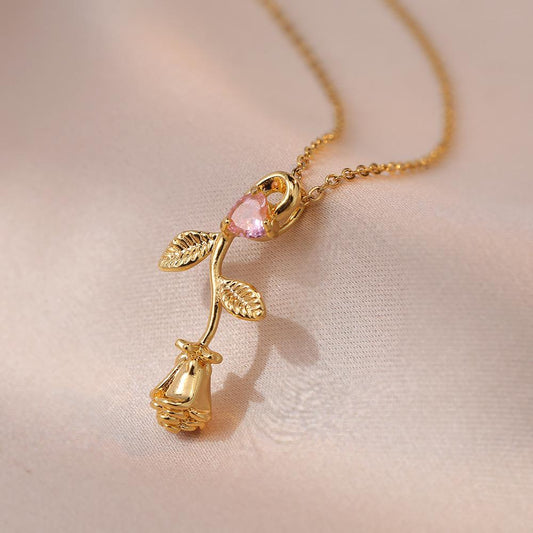 Rose with Heart Necklace