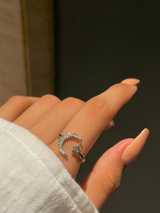 Minimal Moon Star Ring