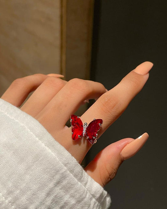 Crystal Butterfly Ring- red