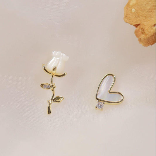 Mismatch Rose Heart Earrings