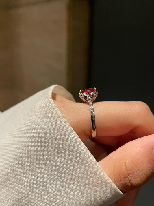 Crown Solitaire Ring- red