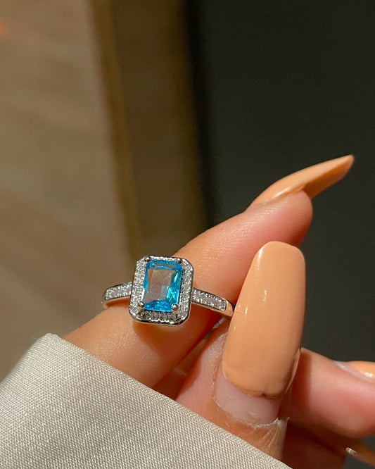 Rectangular cut Ring- teal blue