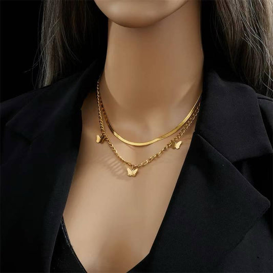 Butterfly Layered Necklace - stainless steel