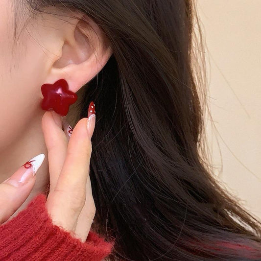 Iām Star Staement Earrings- Cherry red