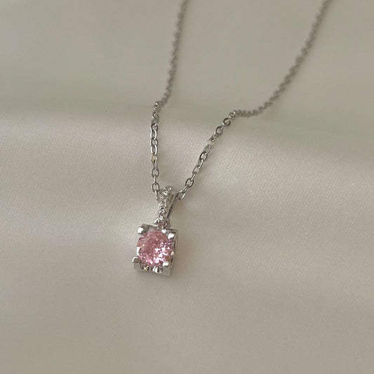Amelia Solitaire Necklace- pink