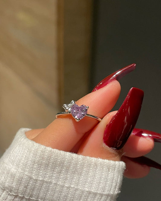 Cute Heart Bow Ring-purple