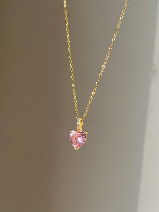 Pink Heart Solitaire Necklace