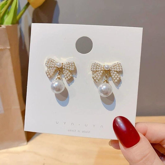 Pearl Drop Bow Earrings