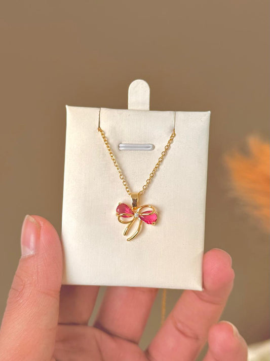 Bow Necklace- red