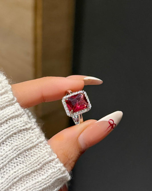 Red Rectangular Solitaire Ring