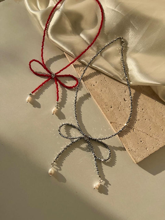 Handmade Beaded Bow Necklace