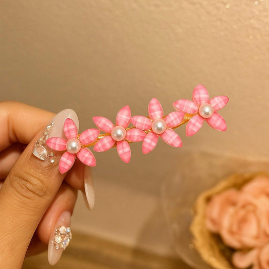 Vintage Ghingham Pearl Hairclip