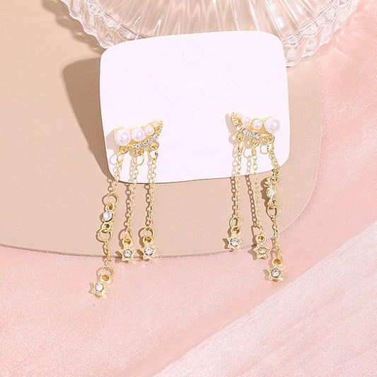 Golden Cascade Pearl Earrings