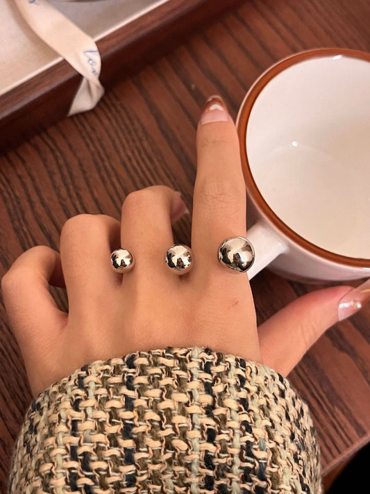 Chunky Silver Double-ball Ring