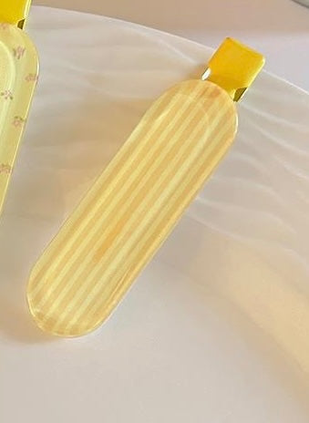 Butter Yellow Striped Hair Clip