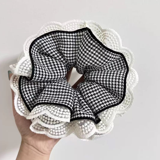 Delicately Pleated Grid Scrunchie