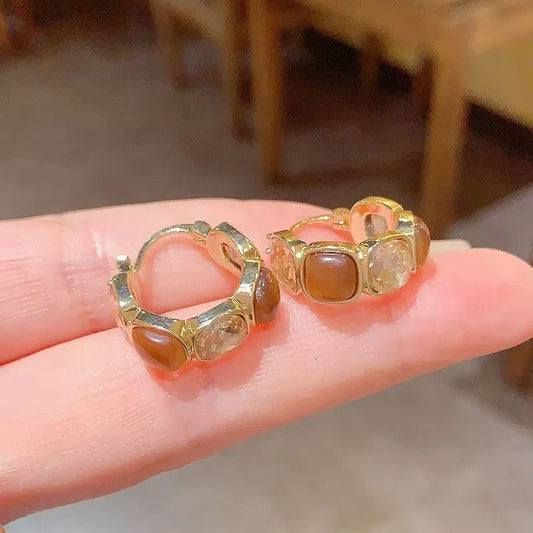 Gold meets Chocolate Brown Hoop Earrings