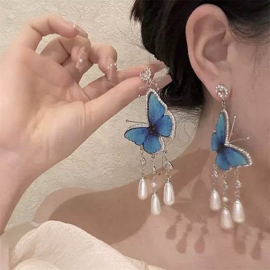 Cerulean Morpho Chandelier Earrings