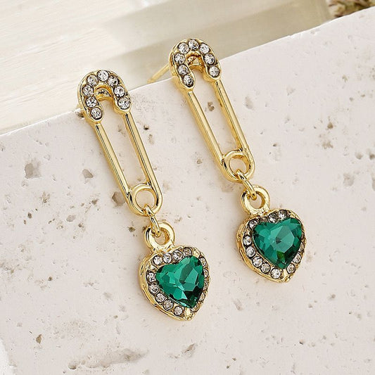 Heart Dangling Safetypin Earrings