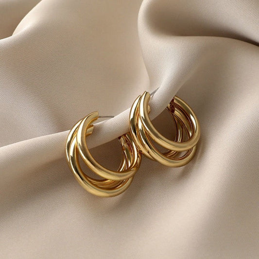 TRIPLE LAYER OPEN HOOPS - golden