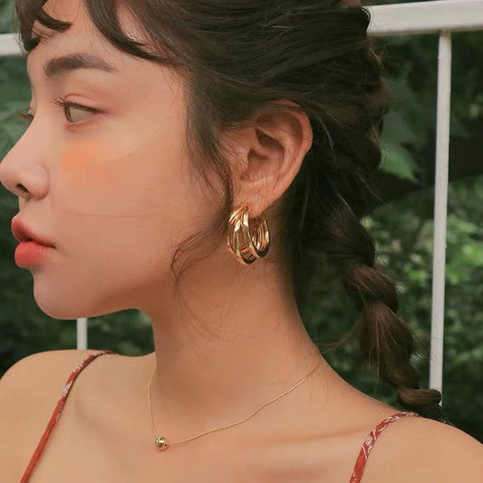 TRIPLE LAYER OPEN HOOPS - golden