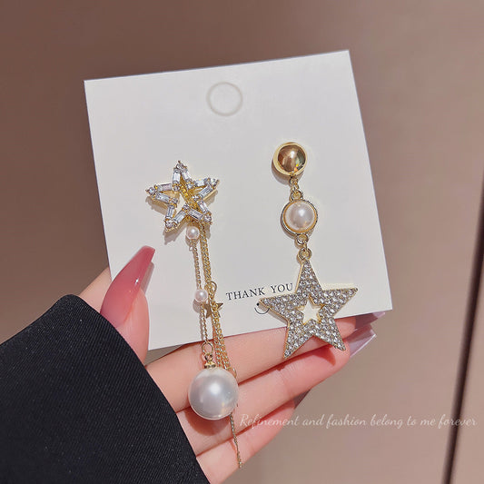 Korean Mismatch Star Dangling Earrings