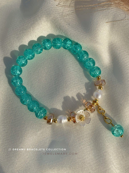 Teal blue Floral bracelet
