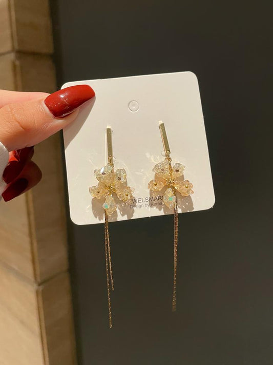 Blooming Crystal Tassel Drop Earrings