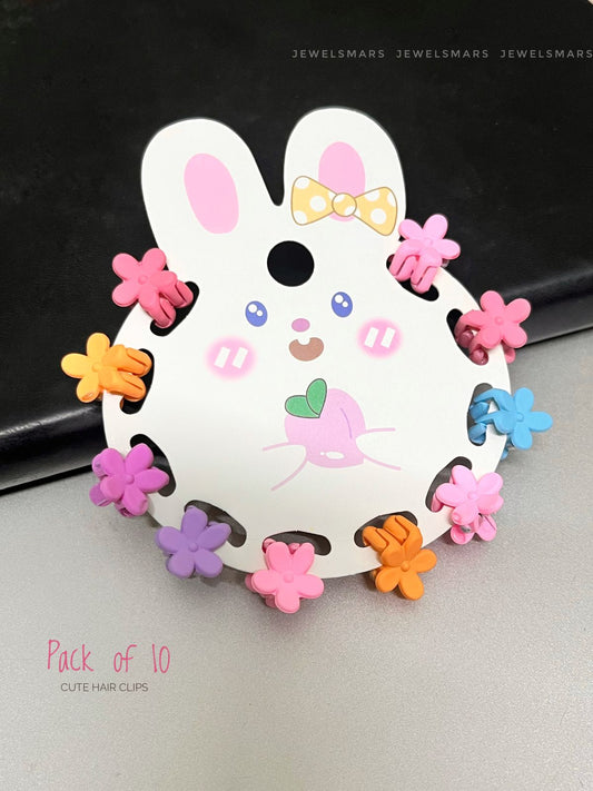 Cute Bunny Packaging Flower Hairclips pack of 10 (₹6 each only)