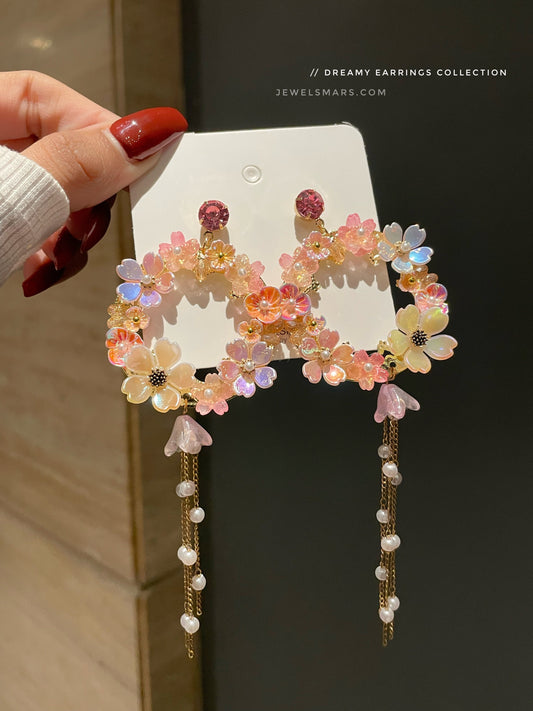Blooming Crystal Dreamy Earrings- pinky