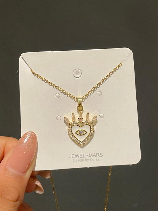 Evil Eye Heart Necklace - white