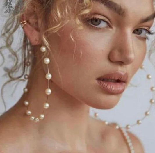 Large Pearl Hoop Earrings