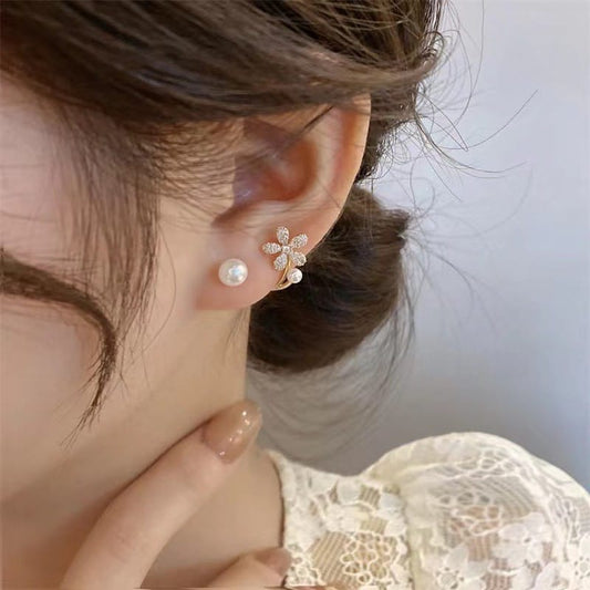 KOREAN MINIMAL PEARL FLOWER EARWRAP EARRINGS - can be worn in multiple ways