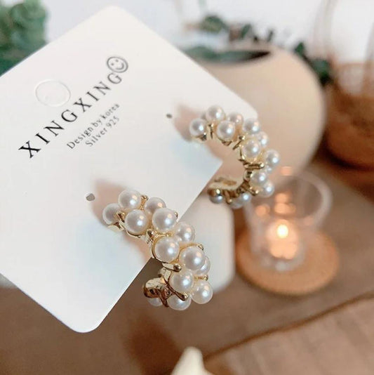 KOREAN TINY CLASSY PEARL HOOPS