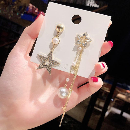 Korean Mismatch Star Dangling Earrings