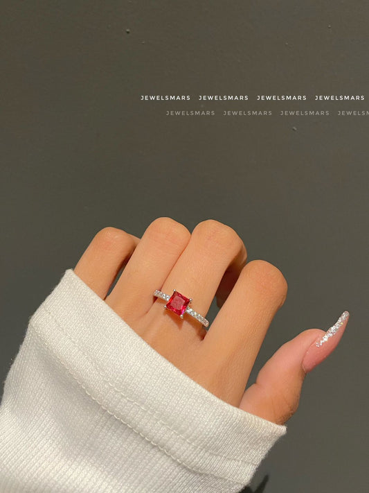 Lily Square Cut Ring- Ruby Red